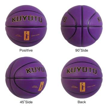 KUYOTQ Official Size 7 Purple Basketball in&Outdoor Basketball 29.5" for Adult&Youth Soft Touch Faux Leather Basketball,Deep Channel Excellent Hand Feel Durable Indoor&Outdoor Basketball(with Pump)