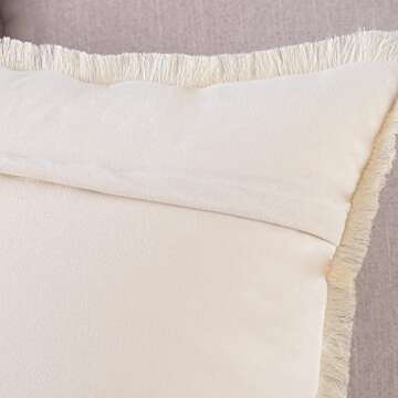 MADIZZ Set of 2 Suede Throw Pillow Covers with Fringe Tassels 22x22 Inch Beige Soft Decorative Cushi...
