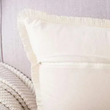 MADIZZ Set of 2 Suede Throw Pillow Covers with Fringe Tassels 22x22 Inch Beige Soft Decorative Cushion Cover for Sofa Bedroom Pillow Shell