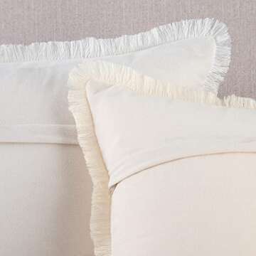 MADIZZ Set of 2 Suede Throw Pillow Covers with Fringe Tassels 22x22 Inch Beige Soft Decorative Cushion Cover for Sofa Bedroom Pillow Shell