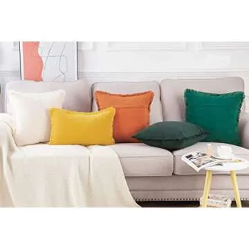 MADIZZ Set of 2 Suede Throw Pillow Covers with Fringe Tassels 22x22 Inch Beige Soft Decorative Cushion Cover for Sofa Bedroom Pillow Shell