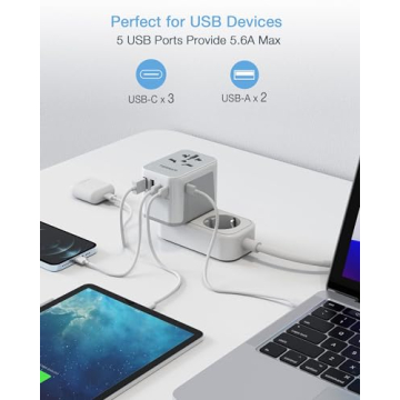 TESSAN Universal Travel Adapter with 5.6A Charging Ports