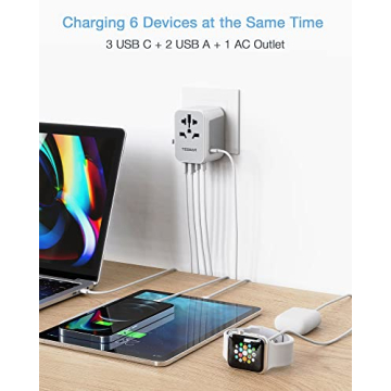 TESSAN Universal Travel Adapter with 5.6A Charging Ports