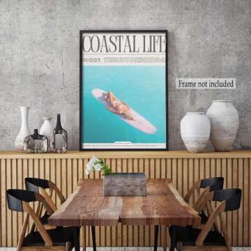 Vintage Surf Poster, Western Girl Beach Print, Summer Beach Newspaper Canvas Wall Art, Aesthetic Room Decoration for Beach Lovers (C,24x36inch Unframe)