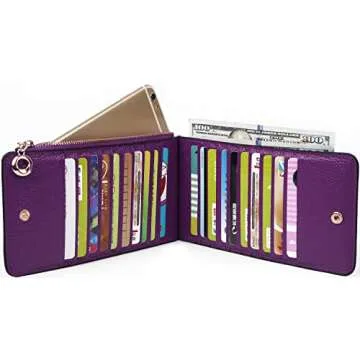 YALUXE Women's RFID Blocking Genuine Leather Multi Card Organizer Wallet with Zipper Pocket RFID Blocking Purple