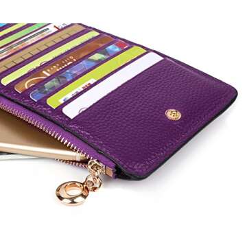 YALUXE Women's RFID Blocking Genuine Leather Multi Card Organizer Wallet with Zipper Pocket RFID Blocking Purple