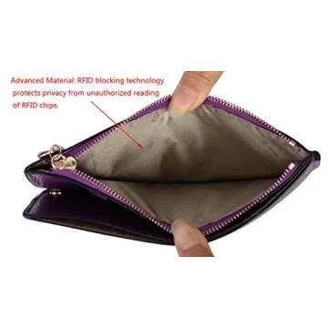 YALUXE Women's RFID Blocking Genuine Leather Multi Card Organizer Wallet with Zipper Pocket RFID Blocking Purple