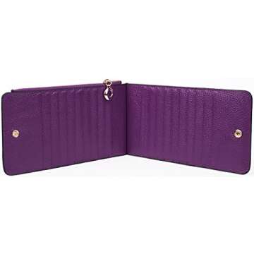 YALUXE Women's RFID Blocking Genuine Leather Multi Card Organizer Wallet with Zipper Pocket RFID Blocking Purple