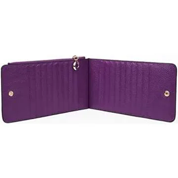 YALUXE Women's RFID Blocking Genuine Leather Multi Card Organizer Wallet with Zipper Pocket RFID Blocking Purple