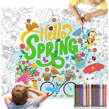 HOWAF Hello Spring Coloring Poster - Jumbo Spring Fun with 24 Markers