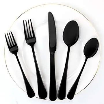 Aisoso Black Silverware Set, 20-Piece Stainless Steel Flatware Cutlery Set Service for 4, Include Knife Fork Spoon, Stylish Mirror Finish, Perfect for Home Kitchen Restaurant