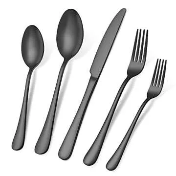 Aisoso Black Silverware Set, 20-Piece Stainless Steel Flatware Cutlery Set Service for 4, Include Knife Fork Spoon, Stylish Mirror Finish, Perfect for Home Kitchen Restaurant