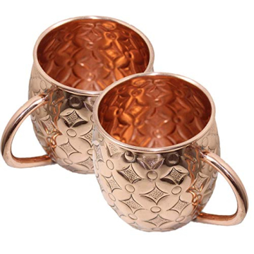 Designer Copper Moscow Mule Mugs | Set of 2 | Handmade | 100% Pure Copper | Holds ~16 Oz of Your Fav...