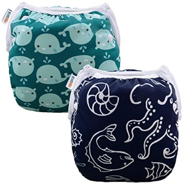 ALVABABY Baby Swim Diapers 2pcs Reuseable Washable & Adjustable for Swimming Lesson & Large Size Bab...