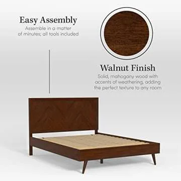 eLuxurySupply Mahogany Wood Platform Bed Frame - with Headboard - Queen, Walnut