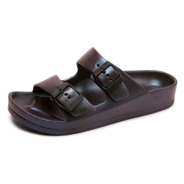 FUNKYMONKEY Women's Double Buckle Comfort Slides - Adjustable EVA Sandals for Ultimate Relaxation