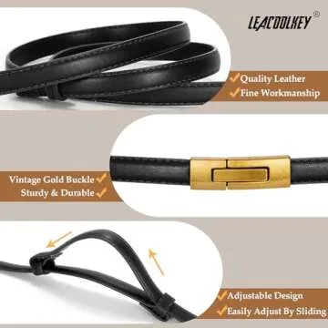 LEACOOLKEY 2 Pack Women Skinny Leather Belts for Stylish Looks