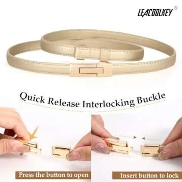 LEACOOLKEY 2 Pack Women Skinny Leather Belts for Stylish Looks
