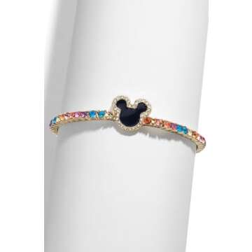 BaubleBar Mickey Mouse Disney Tennis Bracelet, Multi - Gold-Plated Pull-Tie Bracelet With Clear Glass Jewels and a Mickey Mouse Silhouette, Stacking Bracelet, Disney Jewelry, Women’s Fashion Jewelry