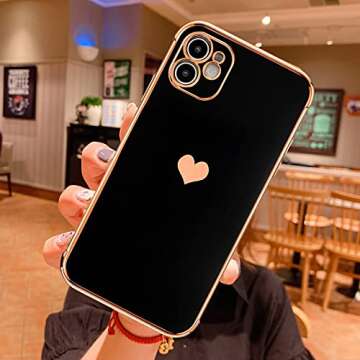SPOBIT Compatible for iPhone 11 6.1 Inch Case Plating Love Heart Phone Case, Fun Cute Side Small Pat...