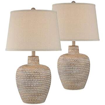 Regency Hill Glenn Rustic Southwestern Style Pot Table Lamps 27" Tall Set of 2 Dappled Sandy Beige O...