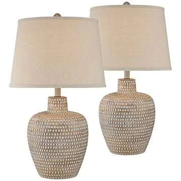 Stylish Regency Hill 27" Rustic Pot Table Lamps - Set of 2 for Bedroom & Living Room