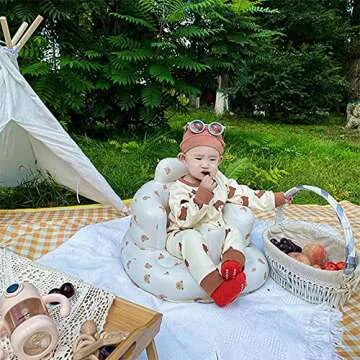 AirSwim Baby Inflatable Seat for Babies 3 Months and Up, Baby Support Seat Summer Toddler Chair for Sitting Up, Built in Air Pump Baby Floor Seat Gifts, Bear Head