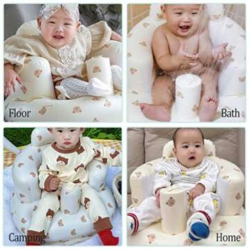 AirSwim Baby Inflatable Seat for Babies 3 Months and Up, Baby Support Seat Summer Toddler Chair for Sitting Up, Built in Air Pump Baby Floor Seat Gifts, Bear Head