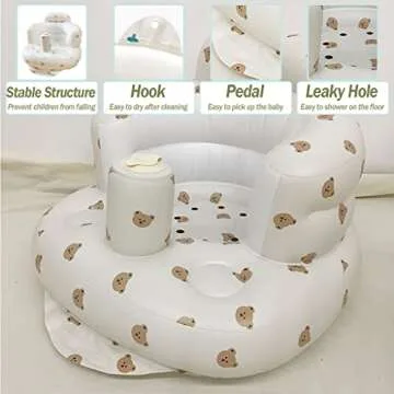 AirSwim Baby Inflatable Seat for Babies 3 Months and Up, Baby Support Seat Summer Toddler Chair for Sitting Up, Built in Air Pump Baby Floor Seat Gifts, Bear Head