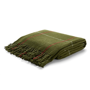 Arus Acrylic Highlands Collection Queen Size Tartan Plaid Design Throw Blanket Green-Olive, 60x80 in...