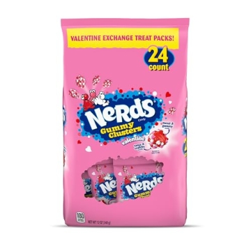 NERDS Valentine Gummy Clusters Classroom Exchange, Valentine's Day Candy, Individually Wrapped, 12oz...