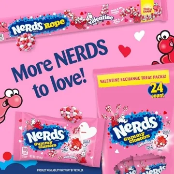 NERDS Valentine Gummy Clusters Classroom Exchange, Valentine's Day Candy, Individually Wrapped, 12oz, 24 count