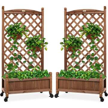 Wooden Planter Box with Trellis for Climbing Plants