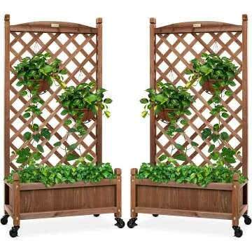 Wooden Planter Box with Trellis for Climbing Plants