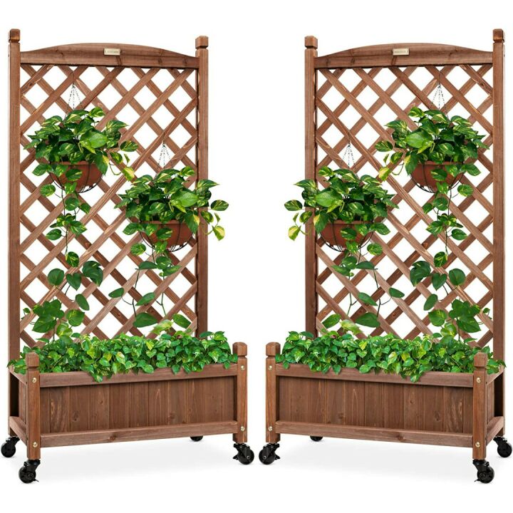 Wooden Planter Box with Trellis for Climbing Plants