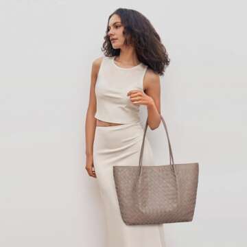 Kattee Woven Tote Handbag for Women, Leather Large Tote Purse for Women Hobo Shoulder Bag Weekender Bags,14L