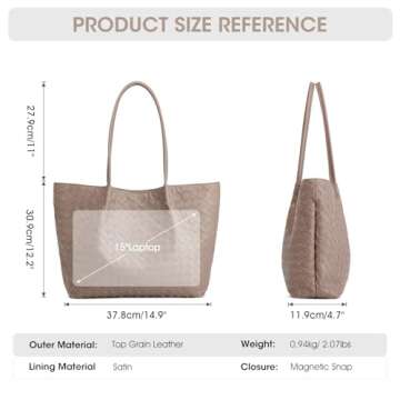 Kattee Woven Tote Handbag for Women, Leather Large Tote Purse for Women Hobo Shoulder Bag Weekender Bags,14L