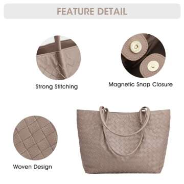 Kattee Woven Tote Handbag for Women, Leather Large Tote Purse for Women Hobo Shoulder Bag Weekender Bags,14L