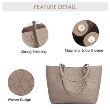 Kattee Woven Tote Handbag for Women, Leather Large Tote Purse for Women Hobo Shoulder Bag Weekender Bags,14L