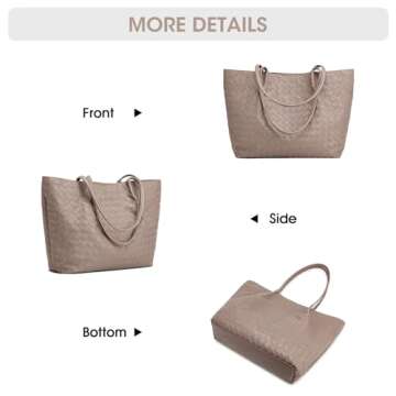 Kattee Woven Tote Handbag for Women, Leather Large Tote Purse for Women Hobo Shoulder Bag Weekender Bags,14L