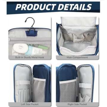 Buruis Large Capacity Toiletry Bag for Women and Men, Hanging Toiletry Organizer Cosmetics Makeup Bag, Water-resistant Dopp kit Shaving Bag for Full Sized Toiletries, Travel Essentials (Blue)