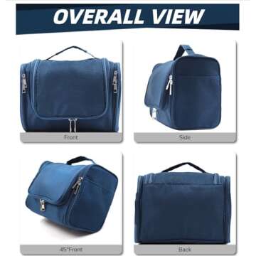 Buruis Large Capacity Toiletry Bag for Women and Men, Hanging Toiletry Organizer Cosmetics Makeup Bag, Water-resistant Dopp kit Shaving Bag for Full Sized Toiletries, Travel Essentials (Blue)