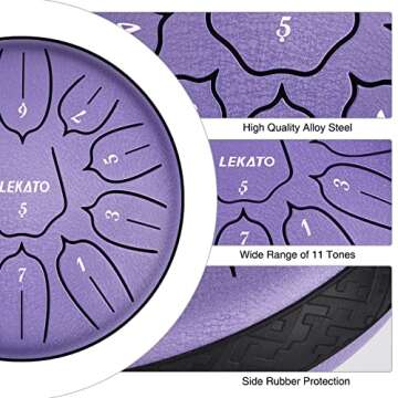 LEKATO Rain Drum for Outside Garden, Steel Tongue Drum 6 Inch 11 Note, D Major Rain Chime for Medita...