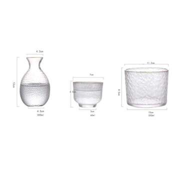 BOLLAER Sake Pot Set, Japanese Cold Sake Glasses, Clear Unique Trendy Floating Design, 1 Sake Carafe...