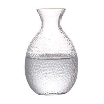 BOLLAER Sake Pot Set, Japanese Cold Sake Glasses, Clear Unique Trendy Floating Design, 1 Sake Carafe Bottle 1 Sake Tank and 4 Saki Cups for Cold/Warm/Hot Sake, Birthday Housewarming Gift Set