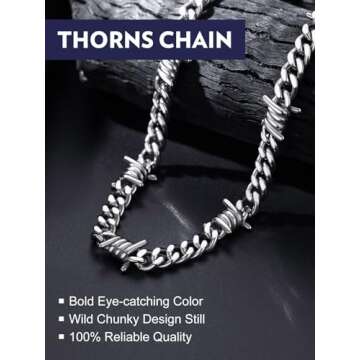 Bandmax Barbed Wire Choker Necklace for Women Men Stainless Steel Gothic Thorns Necklace Chain 16 Inches Women Chunky Punk Choker