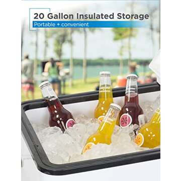 BLACK+DECKER Mobile Cooler on Wheels, 20 Gallon Insulated Rolling Cart with Stainless Steel Bottle Opener, Bar Cart with Wheels and Beverage Cooler with Drain, Ice Chest with Wheels, White