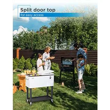 BLACK+DECKER Mobile Cooler on Wheels, 20 Gallon Insulated Rolling Cart with Stainless Steel Bottle Opener, Bar Cart with Wheels and Beverage Cooler with Drain, Ice Chest with Wheels, White