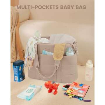 LOVEVOOK Diaper Bag Tote, Puffer Baby Diaper Bag with Insulated Pocket,Travel Diaper Tote with Pacifier Case and Changing Pad