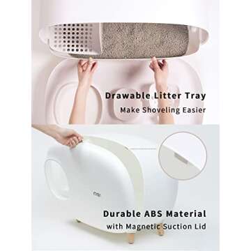 MS!MAKE SURE Cat Litter Box (with Litter Mat), Enclosed Design, Large Space Litter Box with Lid, Prevent Sand Leakage and Isolate Odors, Easy to Clean, with Cat Litter Scoop - White